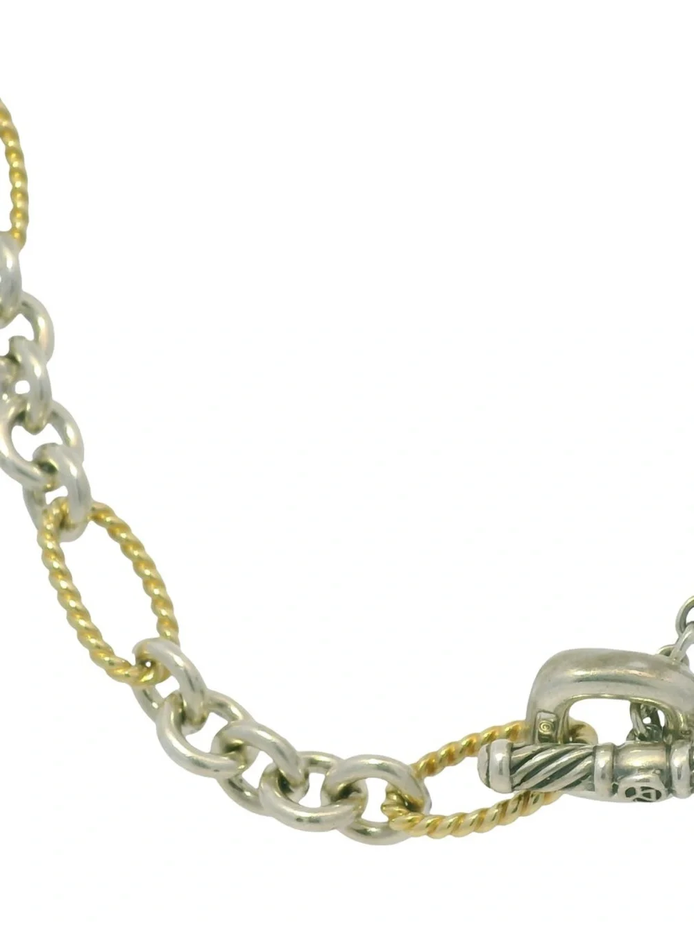 David Yurman 18 K Yellow Gold & Silver Cable- Link Toggle Necklace Choker